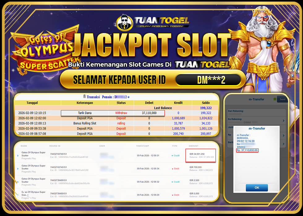 TUANTOGEL JACKPOT SLOT GATES OF OLYMPUS SUPER SCATTER Rp37.110.000